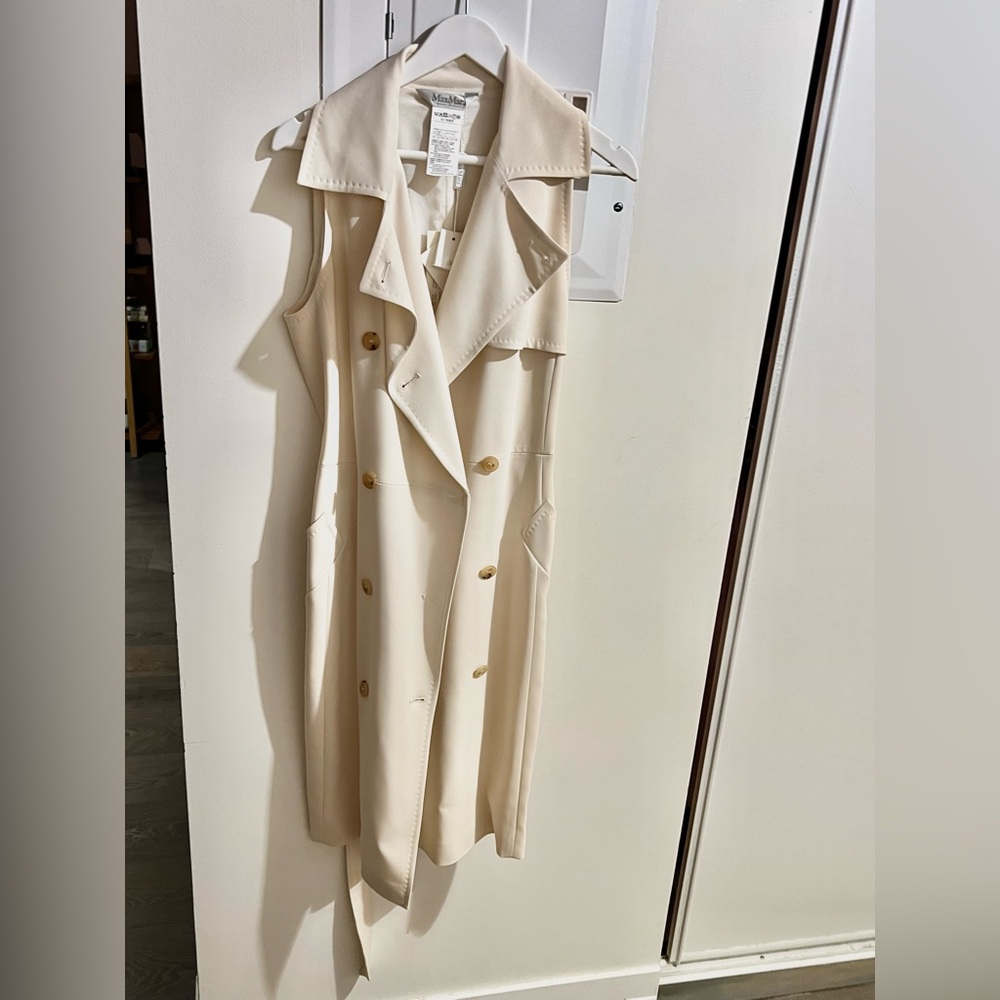 Max Mara Runway Virgin Wool Long Vest – Cream, Belted, Luxury Icon